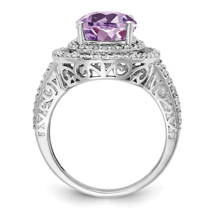 Sterlingsilber Rhodium Oval Diamant & Rosa Quarz Ring (size 7 Nur)