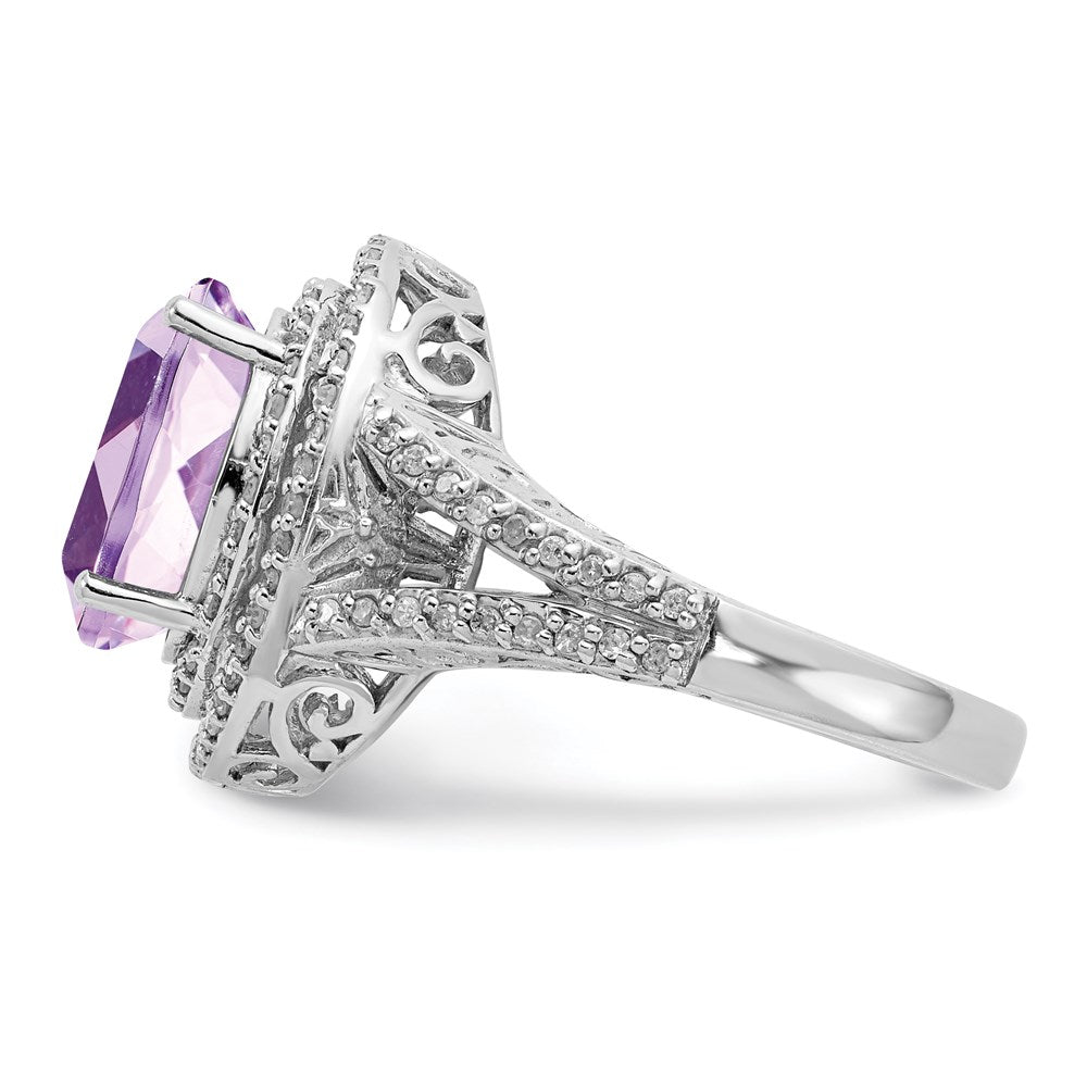 Sterlingsilber Rhodium Oval Diamant & Rosa Quarz Ring (size 7 Nur)