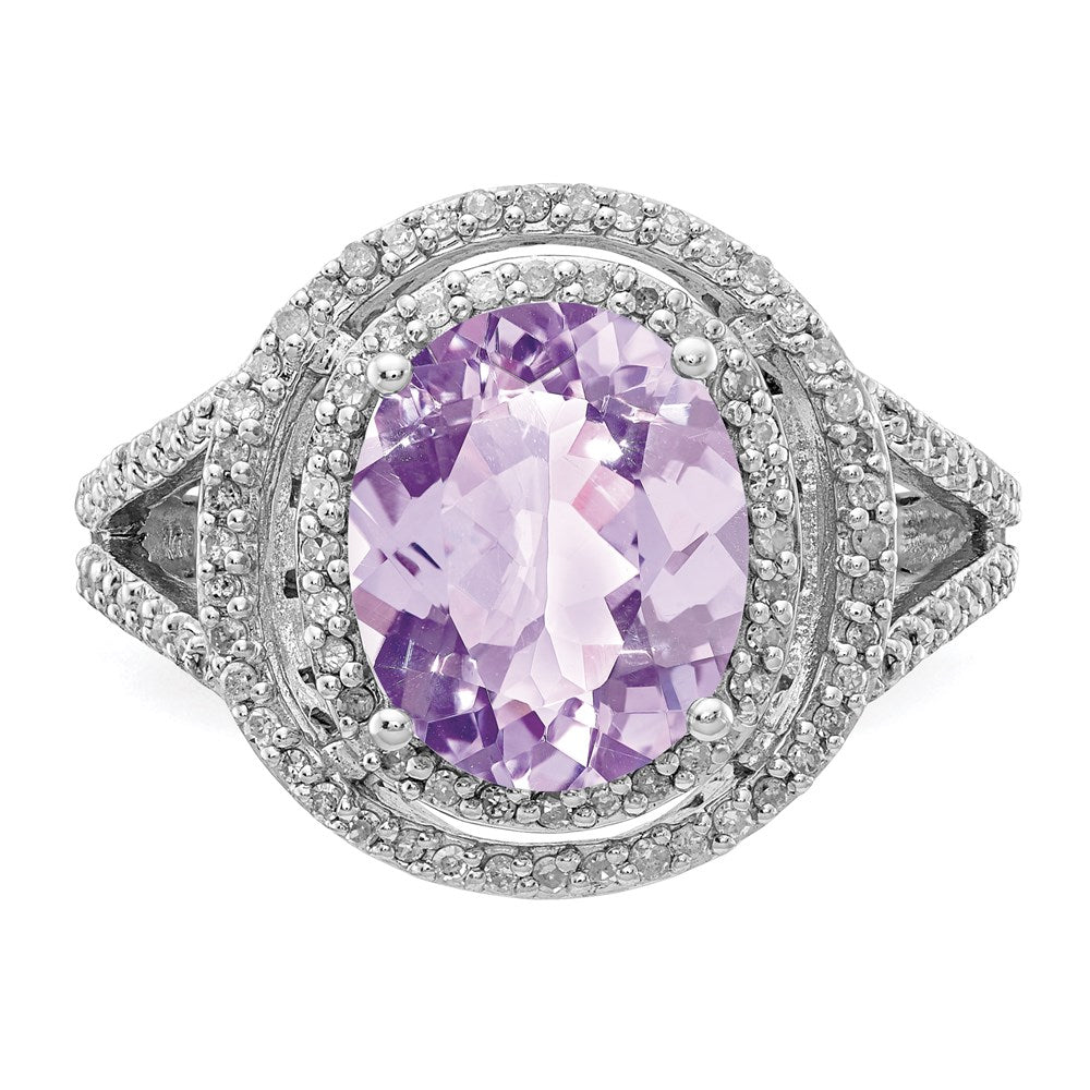 Sterlingsilber Rhodium Oval Diamant & Rosa Quarz Ring (size 7 Nur)