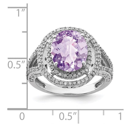 Sterlingsilber Rhodium Oval Diamant & Rosa Quarz Ring (size 7 Nur)
