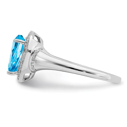 Sterlingsilber Rhodium Blautopas & Diamant Ring (size 7 Nur)