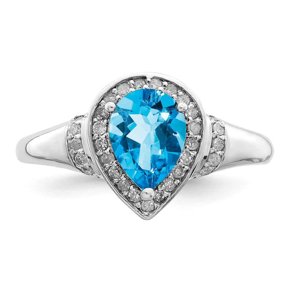 Sterlingsilber Rhodium Blautopas & Diamant Ring (size 7 Nur)
