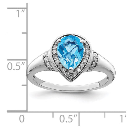 Sterlingsilber Rhodium Blautopas & Diamant Ring (size 7 Nur)