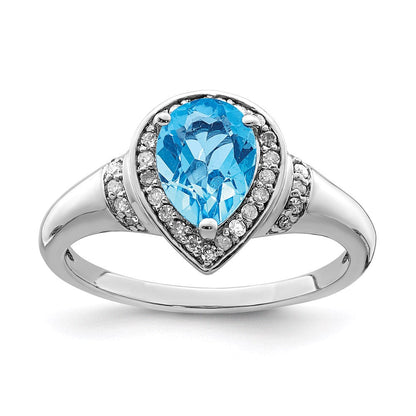 Sterlingsilber Rhodium Blautopas & Diamant Ring (size 7 Nur)