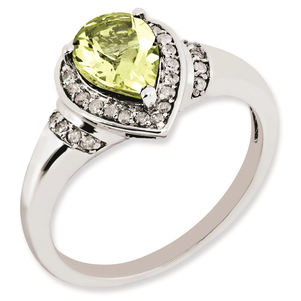 Sterlingsilber Rhodiniert Diamant & Zitrone Quarz Ring