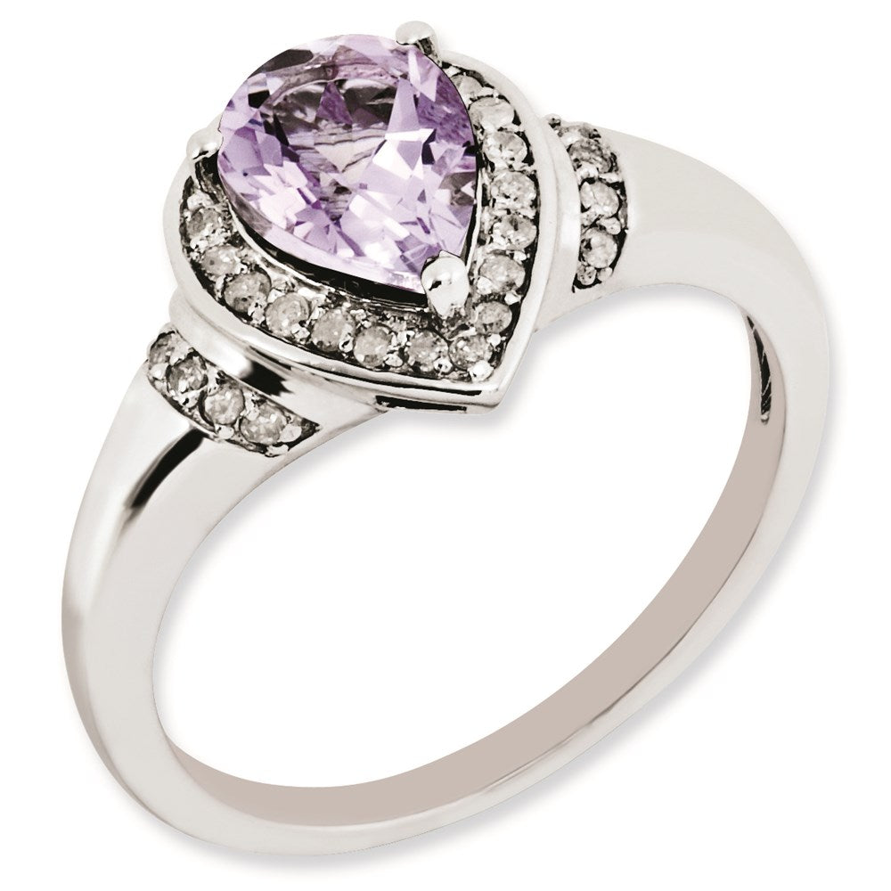 Sterlingsilber Rhodiniert Diamant & Rosa Quarz Ring