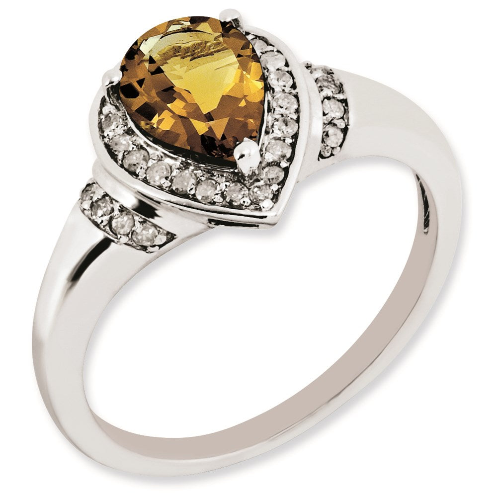 Sterlingsilber Rhodiniert Diamant & Whiskey Quarz Ring (size 7 Nur)