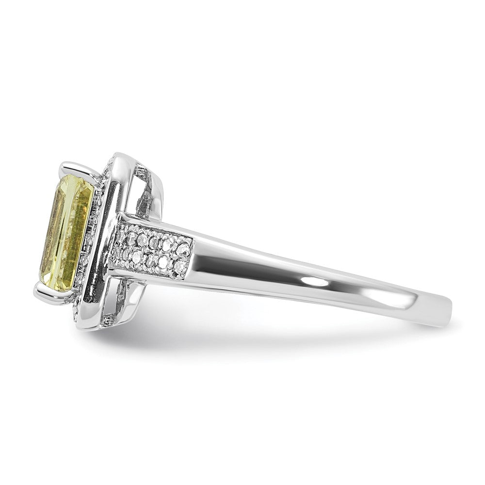 Sterlingsilber Rhodiniert Diamant & Zitrone Quarz Ring