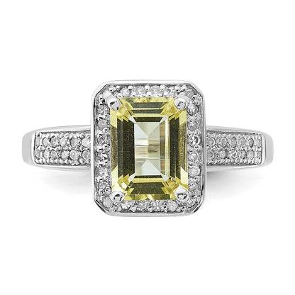 Sterlingsilber Rhodiniert Diamant & Zitrone Quarz Ring