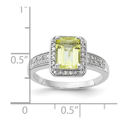 Sterlingsilber Rhodiniert Diamant & Zitrone Quarz Ring