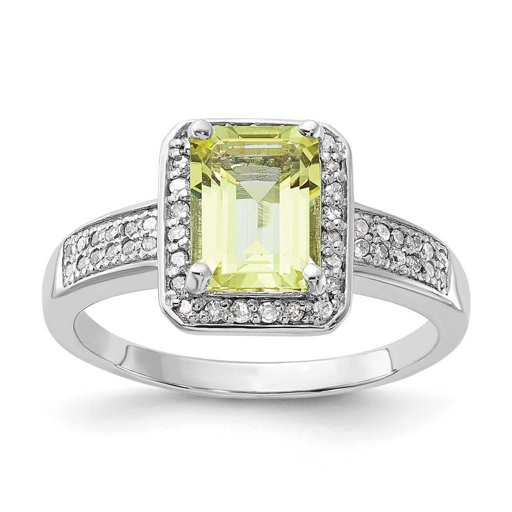 Sterlingsilber Rhodiniert Diamant & Zitrone Quarz Ring