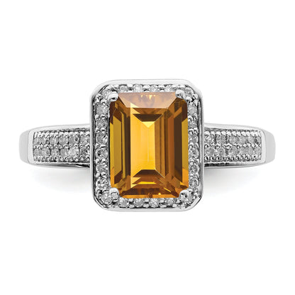 Sterlingsilber Rhodium Diamant & Whiskey Quarz Ring
