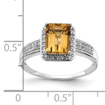 Sterlingsilber Rhodium Diamant & Whiskey Quarz Ring