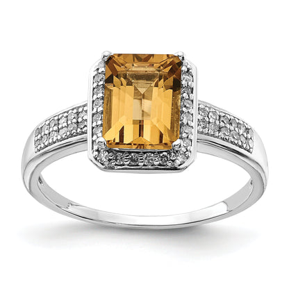 Sterlingsilber Rhodium Diamant & Whiskey Quarz Ring