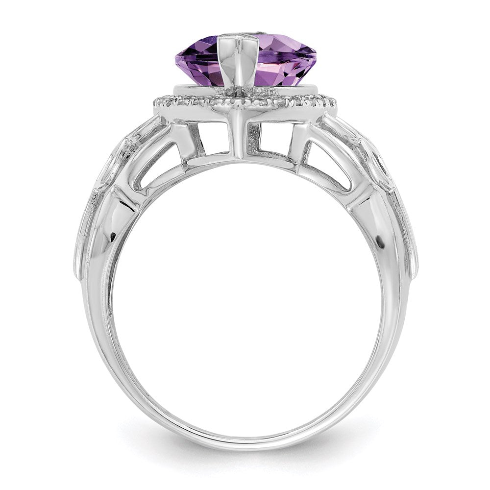 Sterlingsilber Rhodiniert Amethyst & Diamant Ring (size 7 Nur)