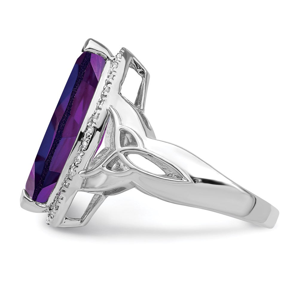 Sterlingsilber Rhodiniert Amethyst & Diamant Ring (size 7 Nur)