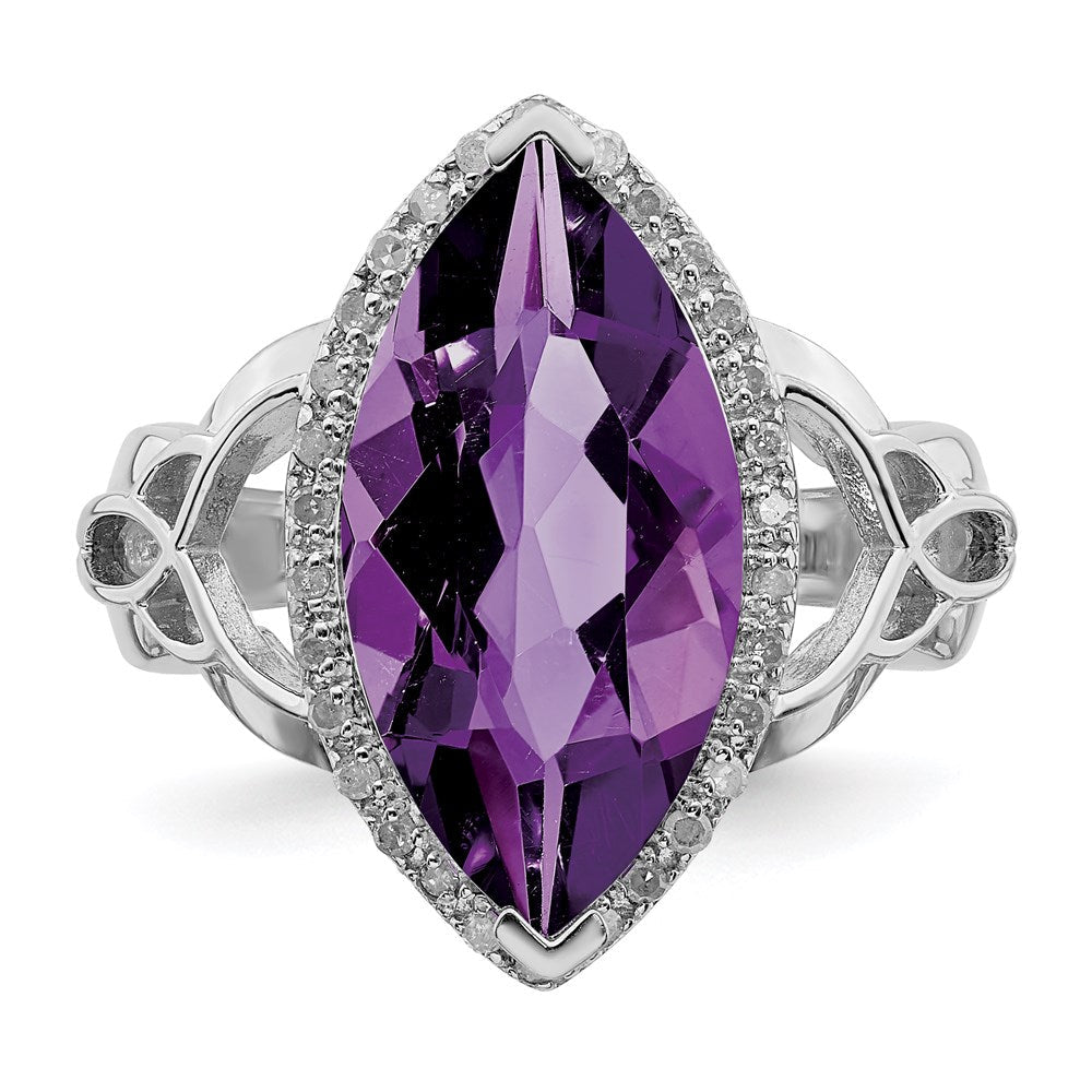 Sterlingsilber Rhodiniert Amethyst & Diamant Ring (size 7 Nur)