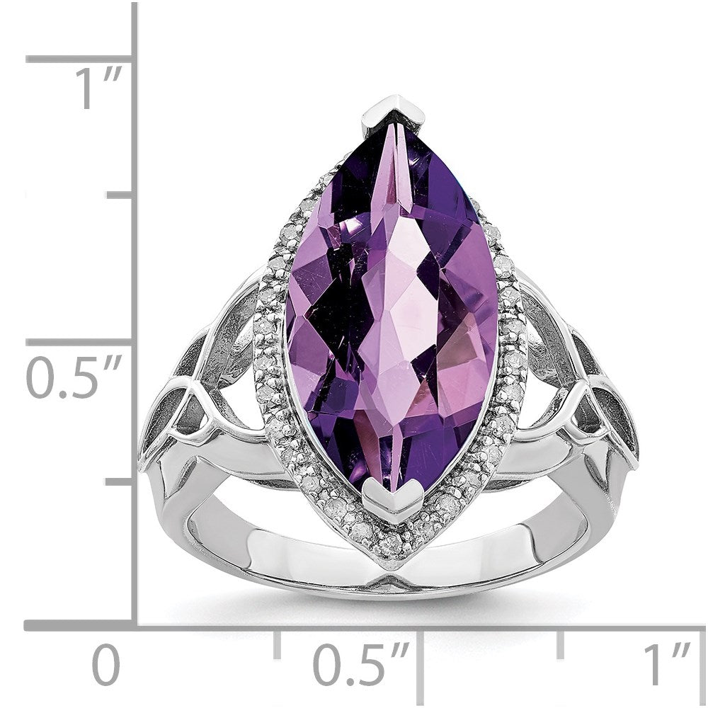 Sterlingsilber Rhodiniert Amethyst & Diamant Ring (size 7 Nur)