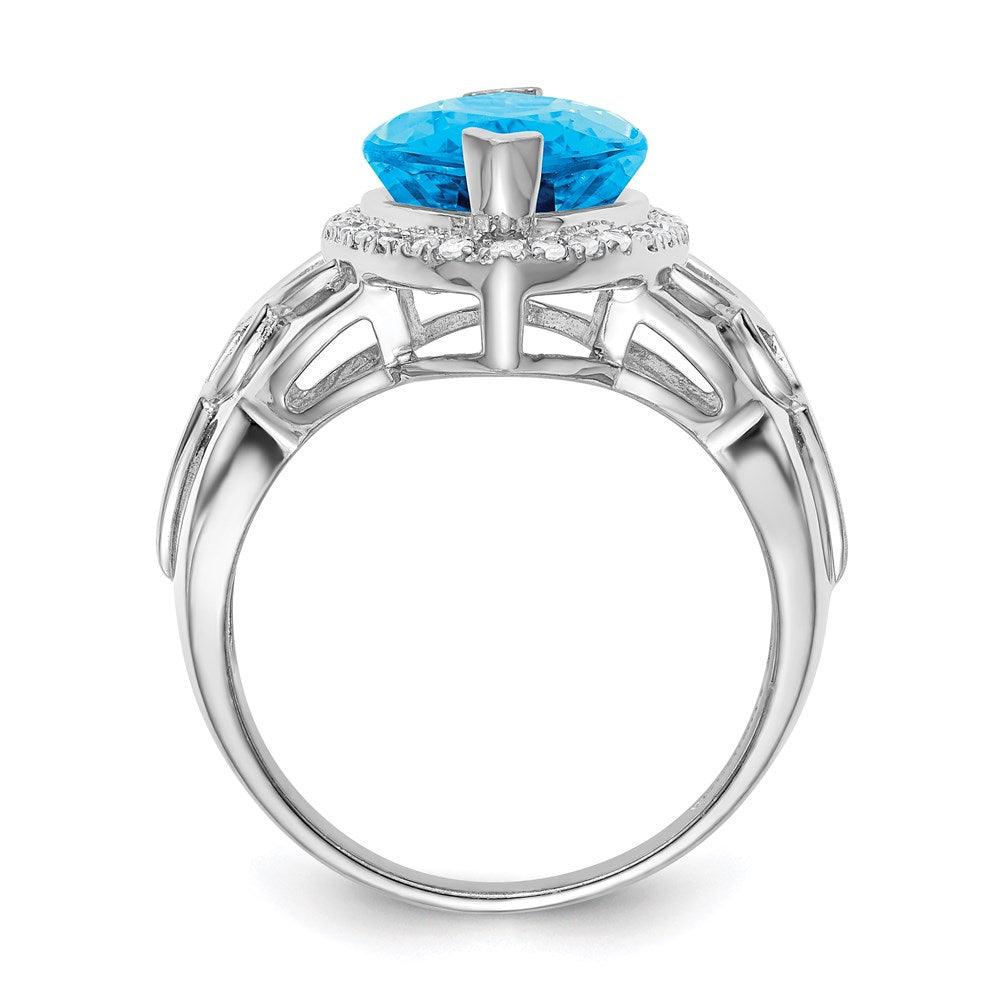 Sterlingsilber Rhodium Blautopas & Diamant Ring (size 6 Nur)