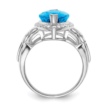 Sterlingsilber Rhodium Blautopas & Diamant Ring (size 6 Nur)