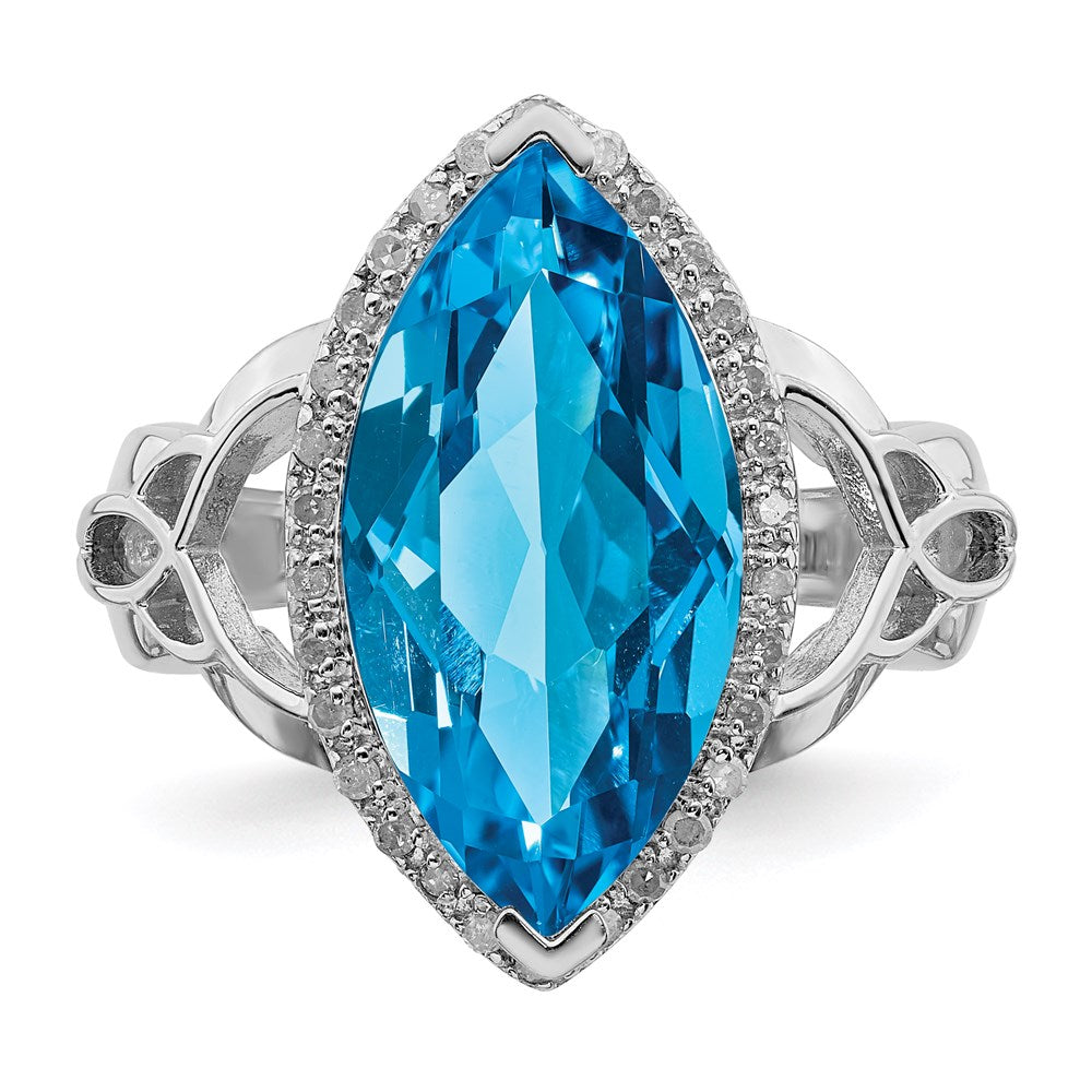 Sterlingsilber Rhodium Blautopas & Diamant Ring (size 6 Nur)