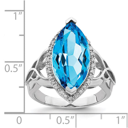 Sterlingsilber Rhodium Blautopas & Diamant Ring (size 6 Nur)