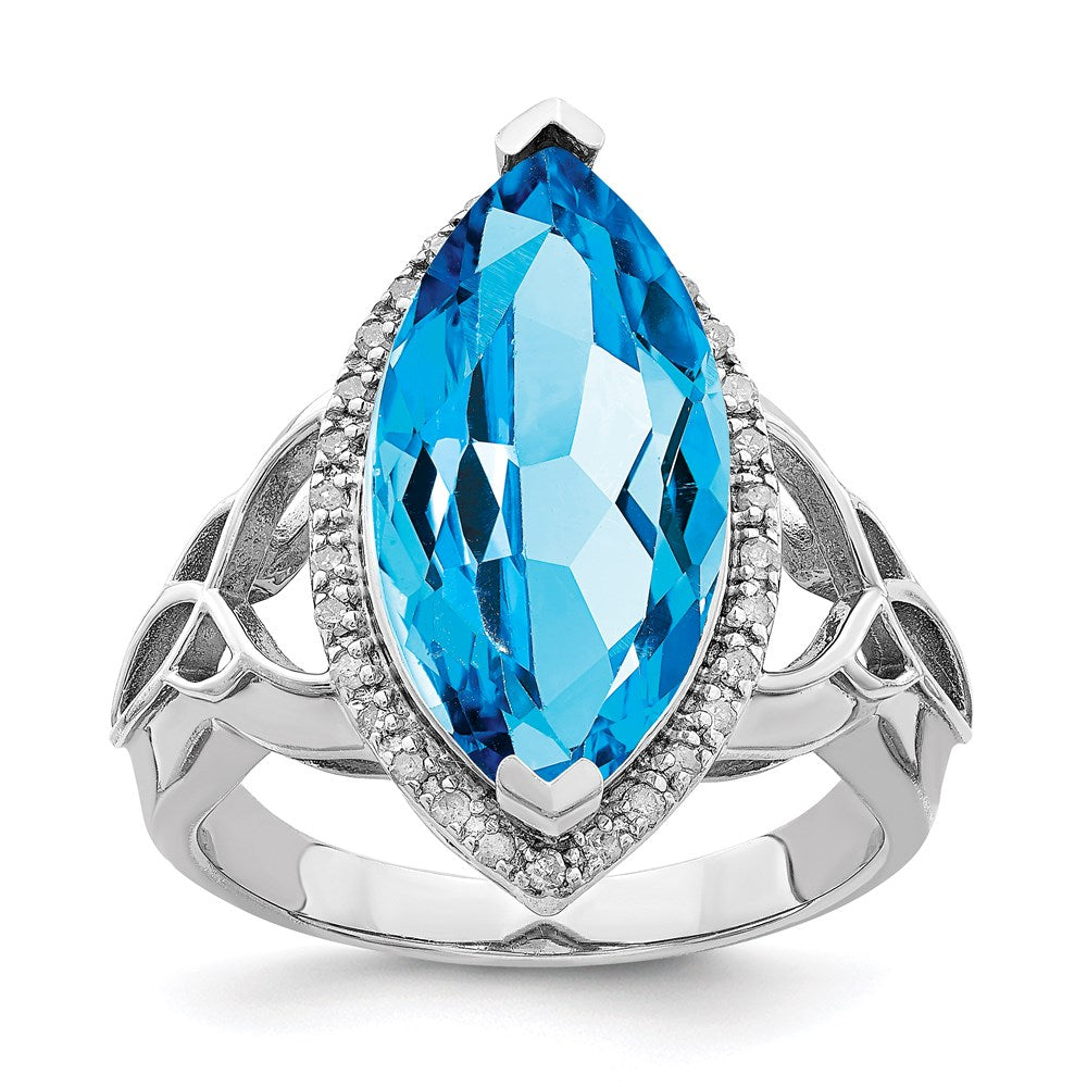 Sterlingsilber Rhodium Blautopas & Diamant Ring (size 6 Nur)