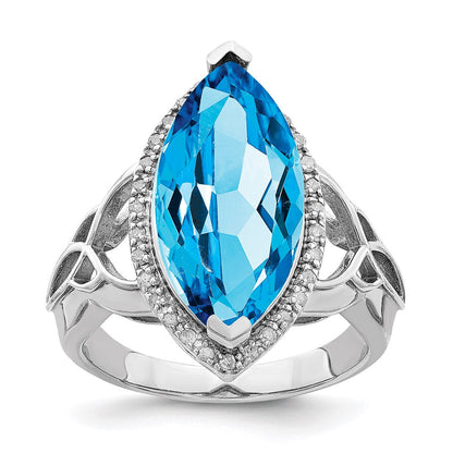 Sterlingsilber Rhodium Blautopas & Diamant Ring (size 6 Nur)