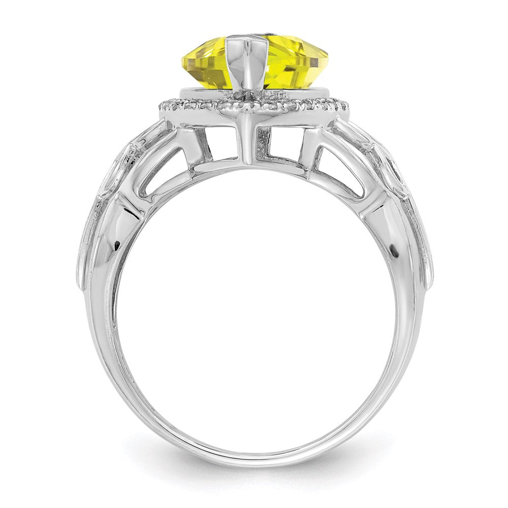 Sterlingsilber Rhodium Zitrone Quarz & Diamant Ring (size 7 Nur)