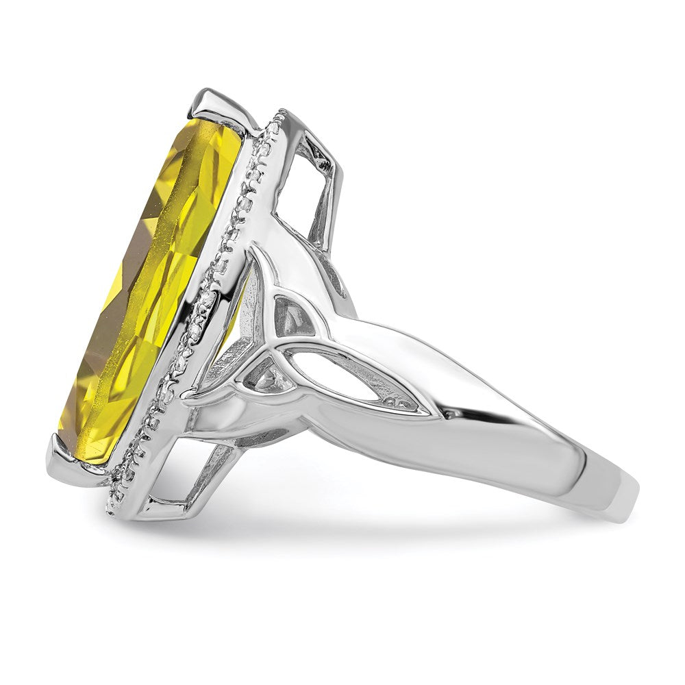Sterlingsilber Rhodium Zitrone Quarz & Diamant Ring (size 7 Nur)