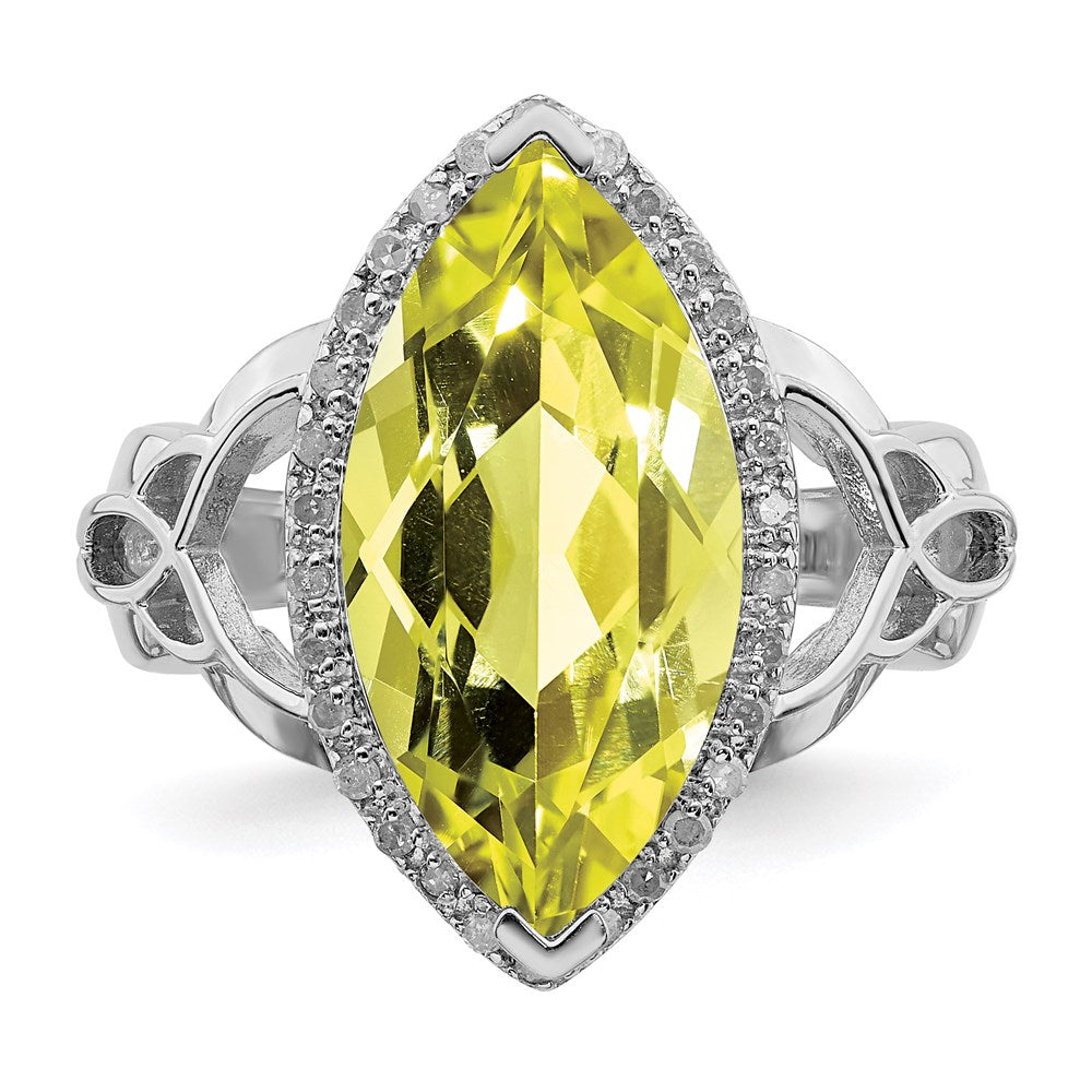 Sterlingsilber Rhodium Zitrone Quarz & Diamant Ring (size 7 Nur)