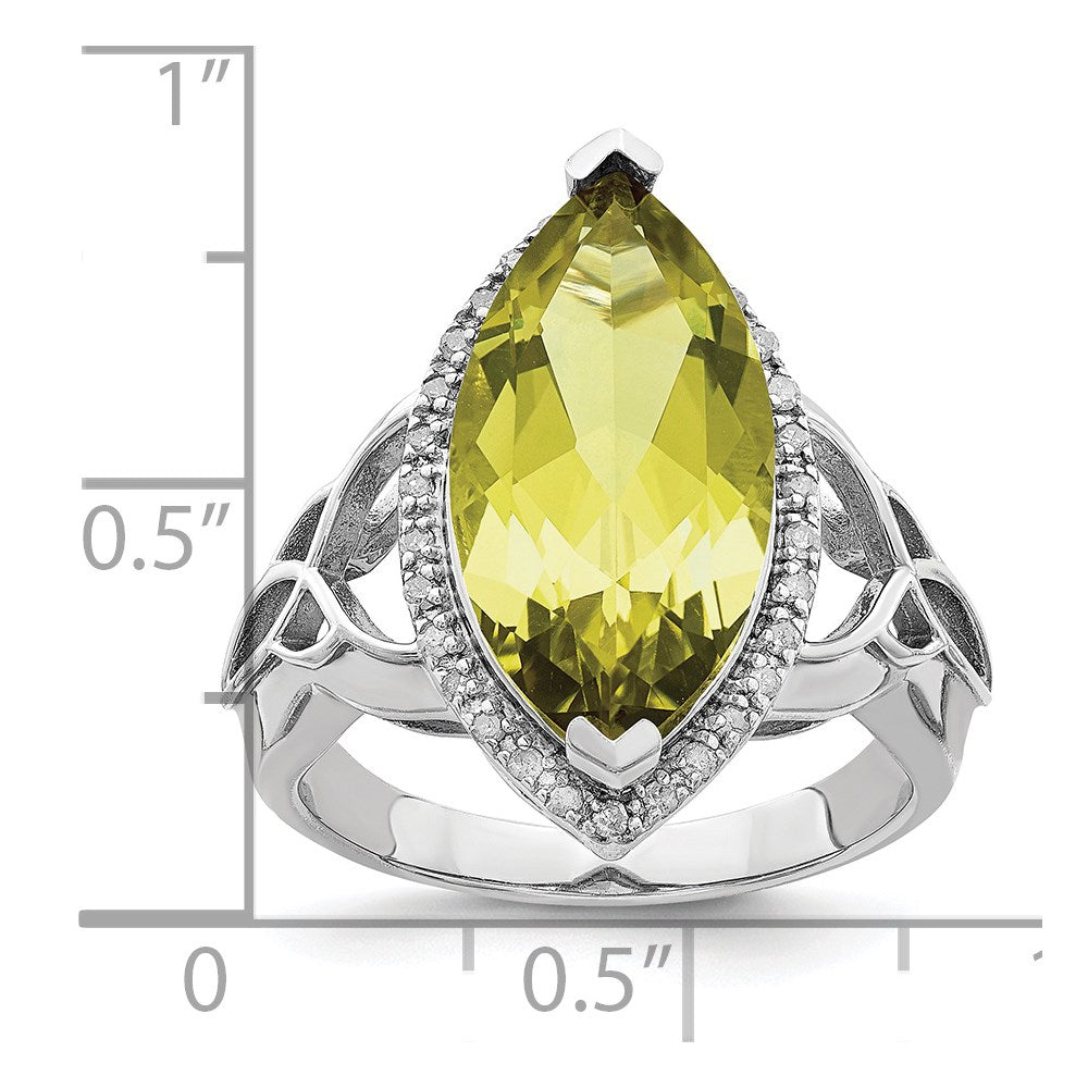 Sterlingsilber Rhodium Zitrone Quarz & Diamant Ring (size 7 Nur)