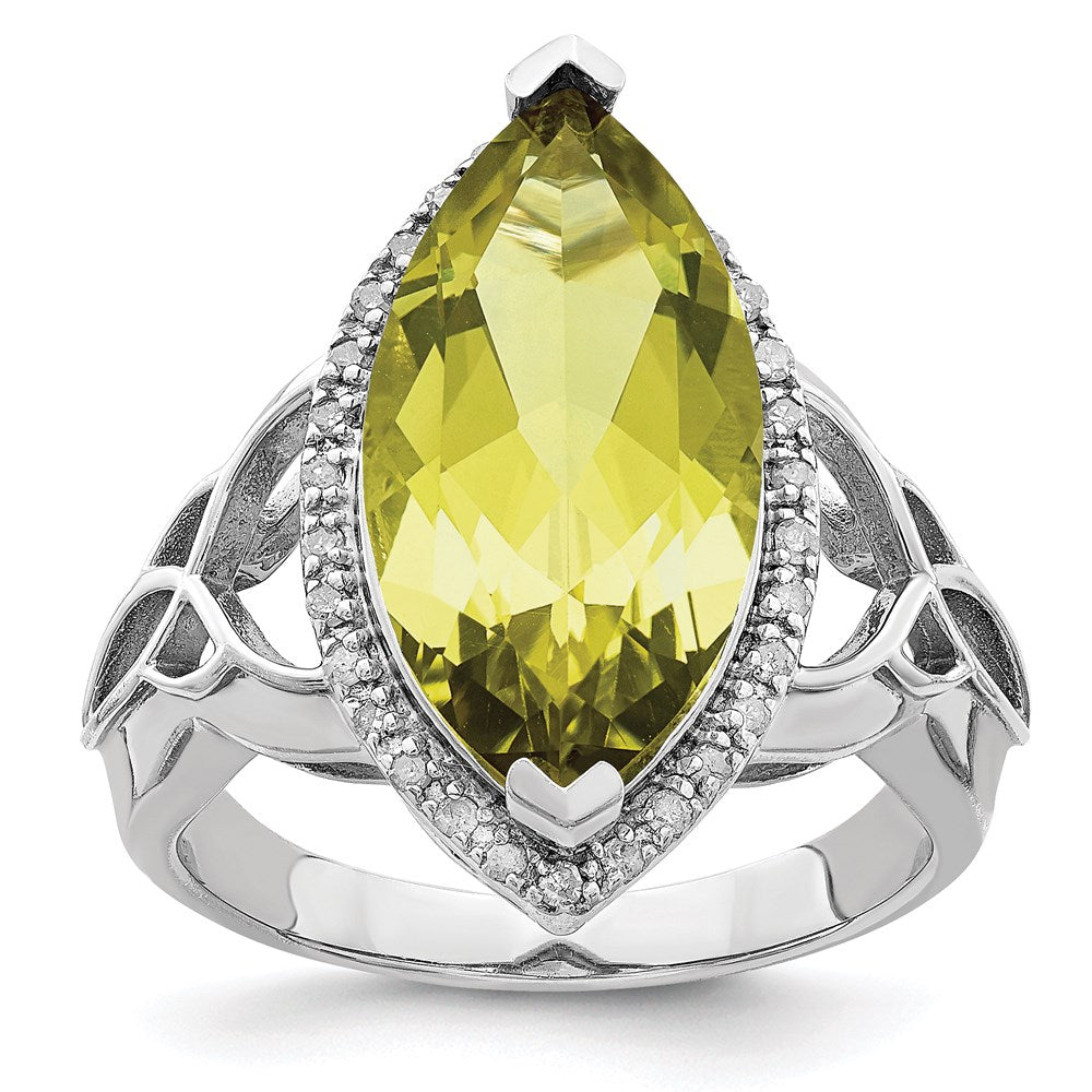 Sterlingsilber Rhodium Zitrone Quarz & Diamant Ring (size 7 Nur)