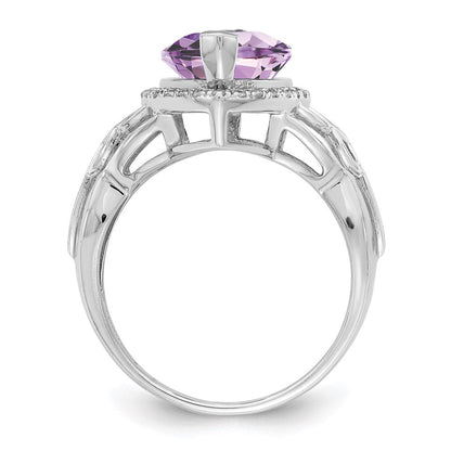 Sterlingsilber Rhodium Diamant & Rosa Quarz Ring (size 7 Nur)