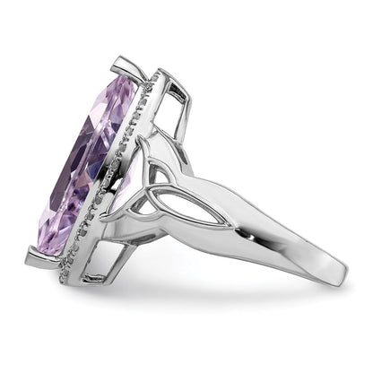 Sterlingsilber Rhodium Diamant & Rosa Quarz Ring (size 7 Nur)