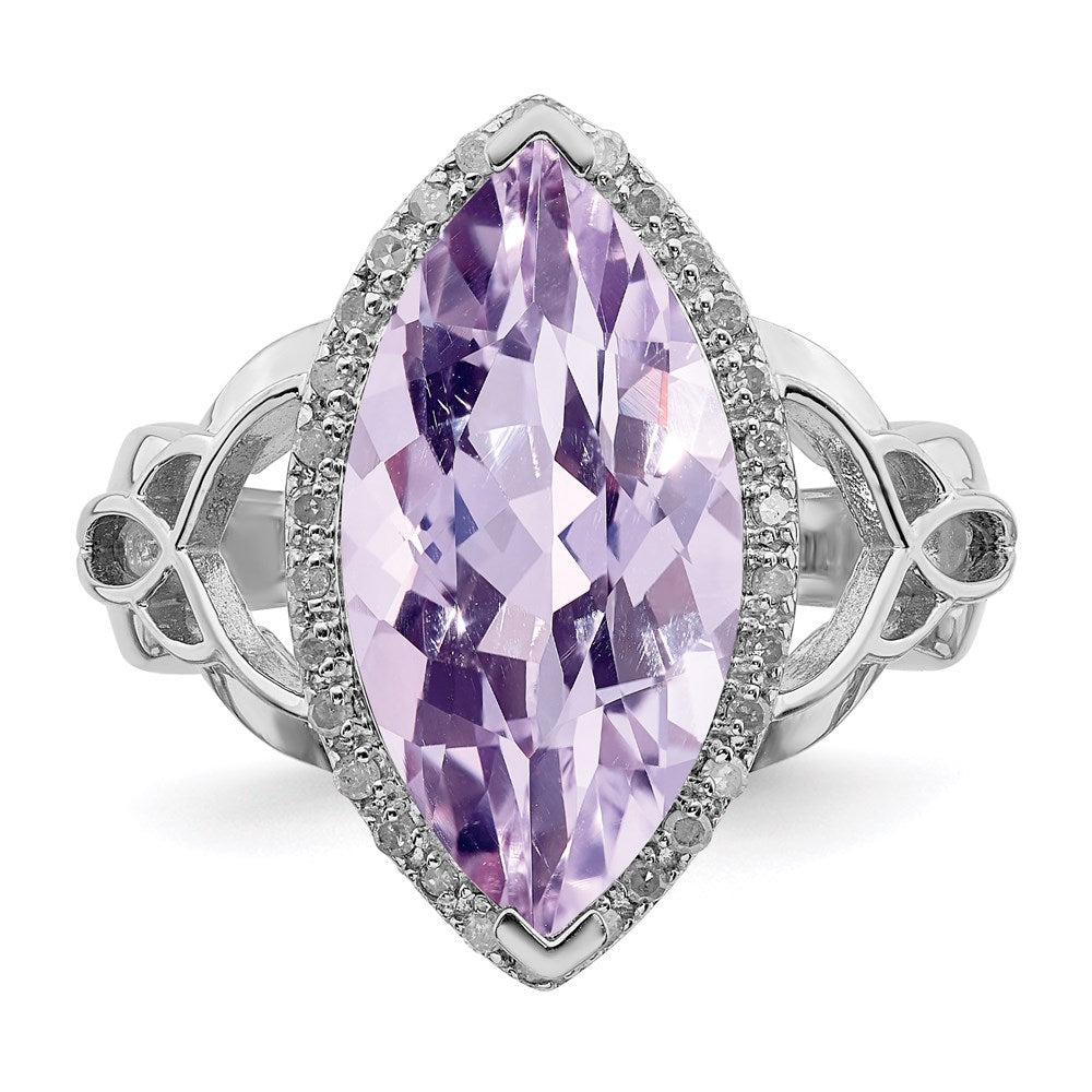 Sterlingsilber Rhodium Diamant & Rosa Quarz Ring (size 7 Nur)