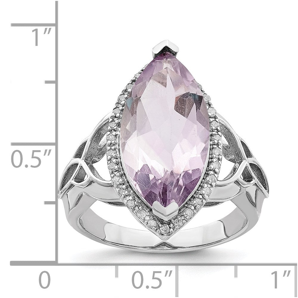 Sterlingsilber Rhodium Diamant & Rosa Quarz Ring (size 7 Nur)