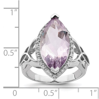 Sterlingsilber Rhodium Diamant & Rosa Quarz Ring (size 7 Nur)