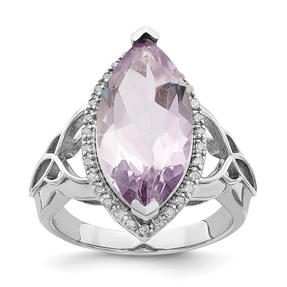 Sterlingsilber Rhodium Diamant & Rosa Quarz Ring (size 7 Nur)