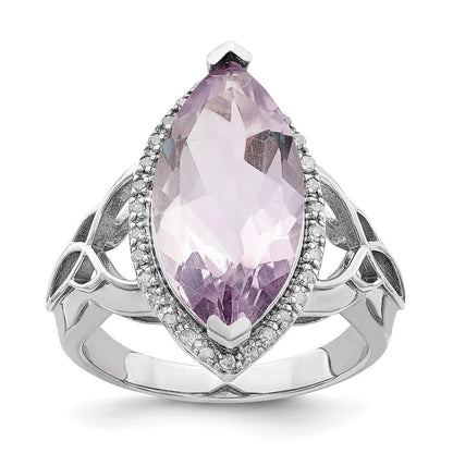 Sterlingsilber Rhodium Diamant & Rosa Quarz Ring (size 7 Nur)
