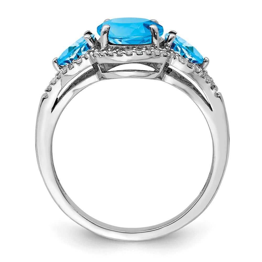 Sterlingsilber Rhodium Oval Blautopas & Diamant Ring (size 7 Nur)