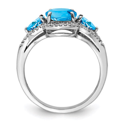 Sterlingsilber Rhodium Oval Blautopas & Diamant Ring (size 7 Nur)