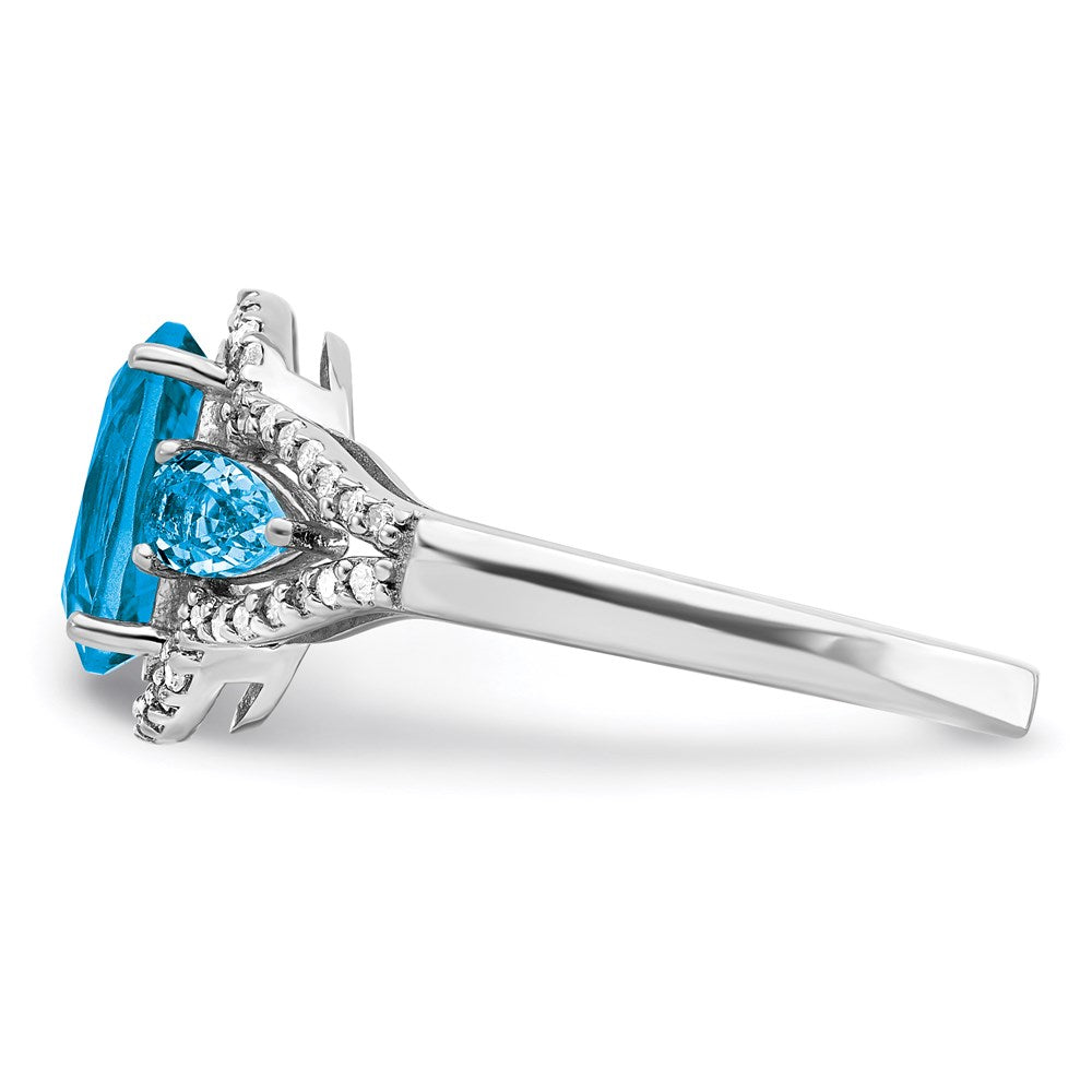 Sterlingsilber Rhodium Oval Blautopas & Diamant Ring (size 7 Nur)