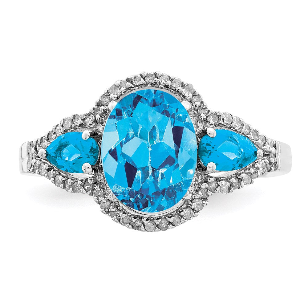 Sterlingsilber Rhodium Oval Blautopas & Diamant Ring (size 7 Nur)