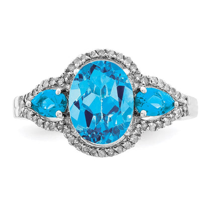 Sterlingsilber Rhodium Oval Blautopas & Diamant Ring (size 7 Nur)