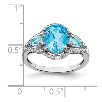 Sterlingsilber Rhodium Oval Blautopas & Diamant Ring (size 7 Nur)