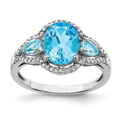 Sterlingsilber Rhodium Oval Blautopas & Diamant Ring (size 7 Nur)