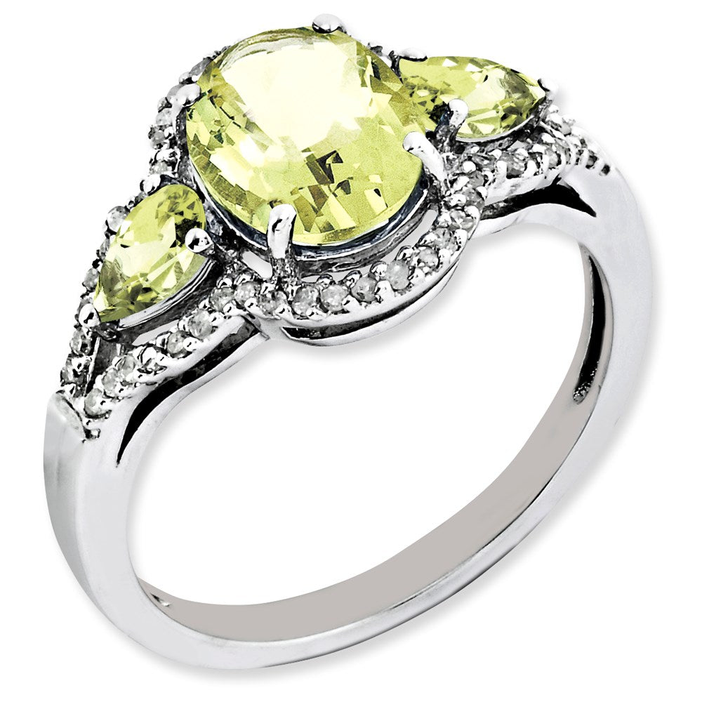 Sterlingsilber Rhodiniert Oval Diamant & Zitrone Quarz Ring (size 7 Nur)