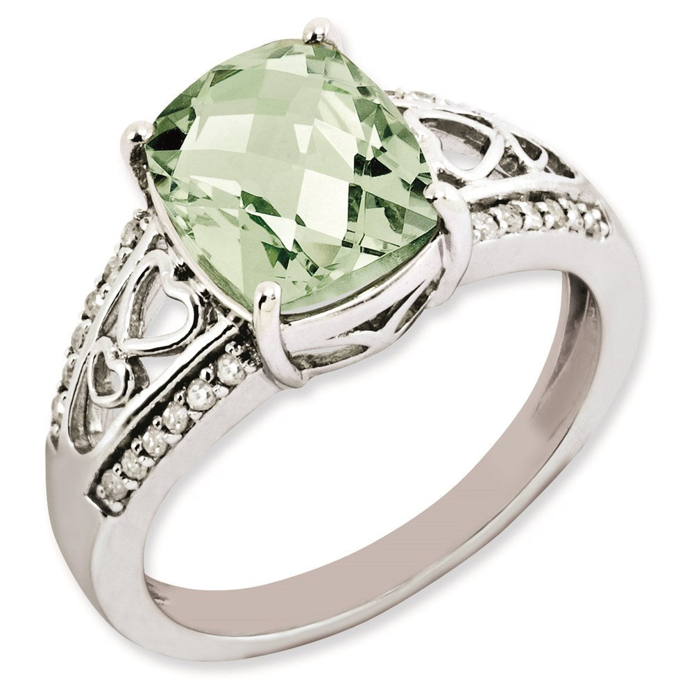 Sterlingsilber Rhodiniert Diamant & Grün Quarz Ring (size 7 Nur)