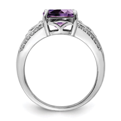 Sterlingsilber Rhodiniert Amethyst & Diamant Ring (size 7 Nur)